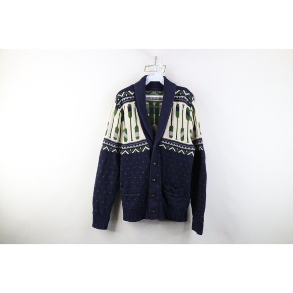 Vtg 90s Y2K Streetwear Mens Medium Crew Rowing Fair Isle Shawl Cardigan Sweater - Picture 1 of 13